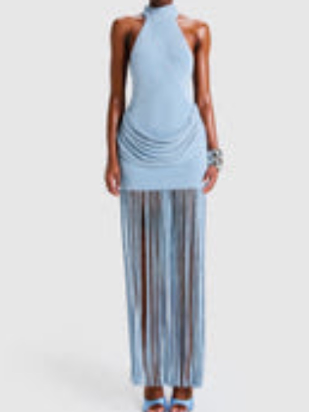 Light Blue Halter Fringe Maxi Dress BBX BRAND